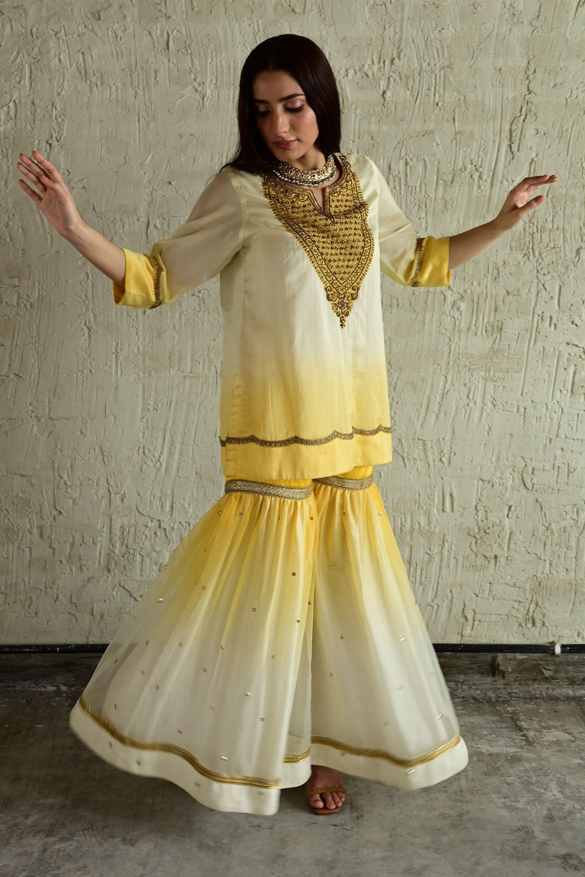 Golden Yellow Ghevar Kurta Set