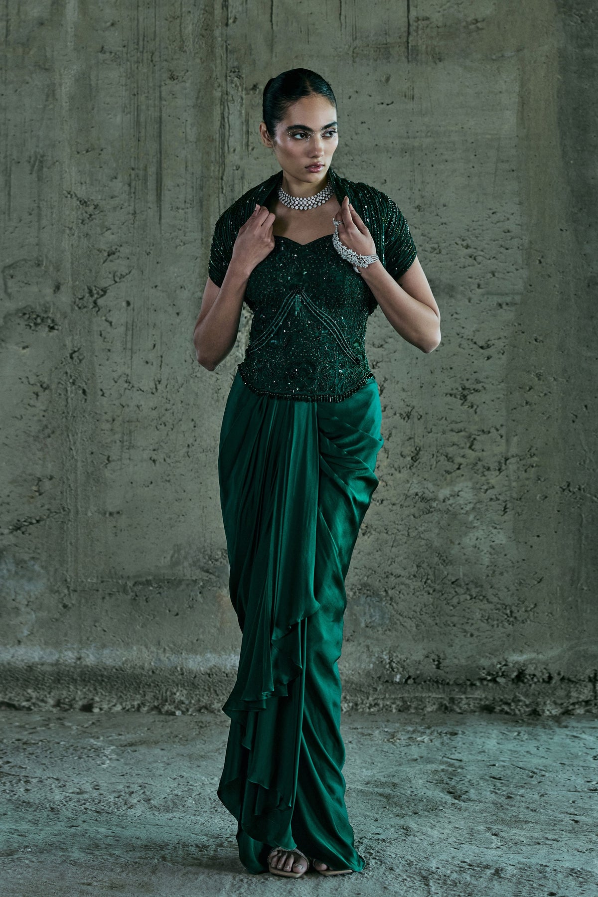 Emerald Structured Corset With Skirt
