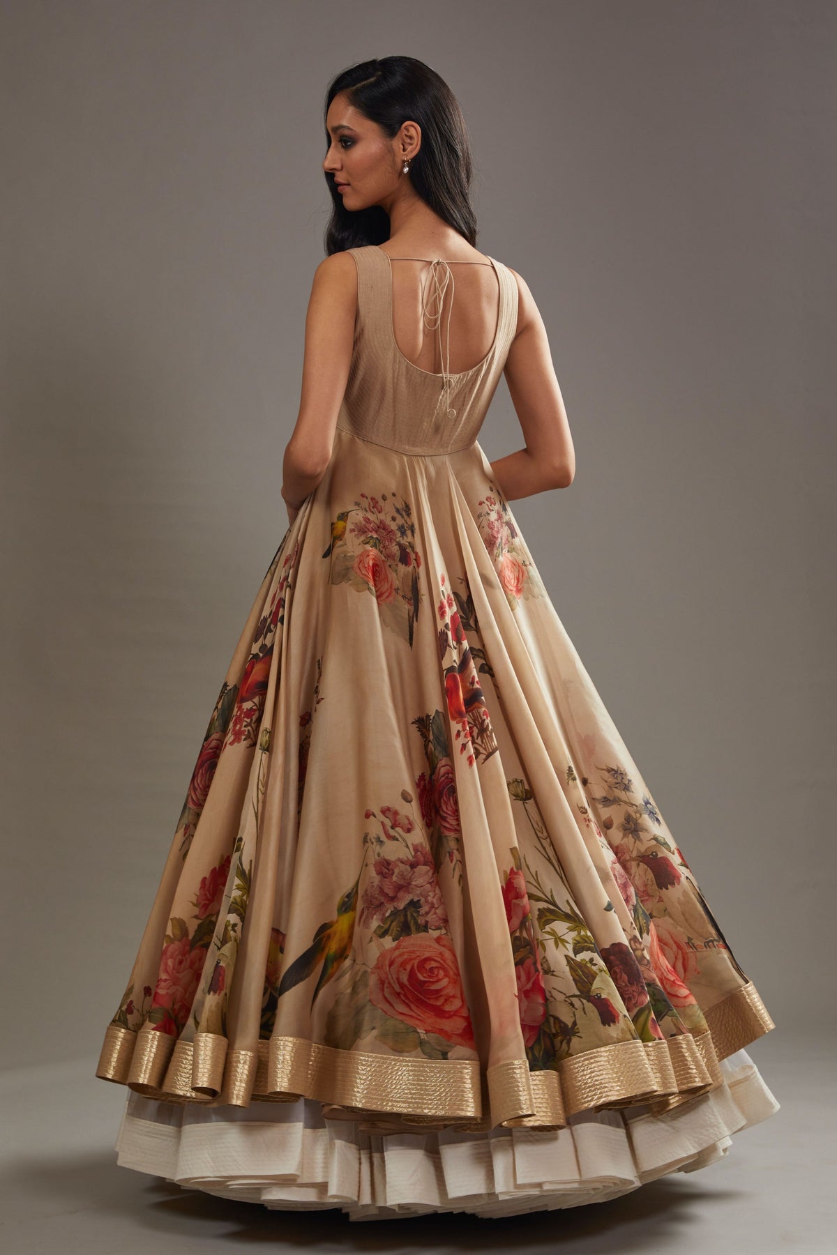Printed Anarkali Set in Beige