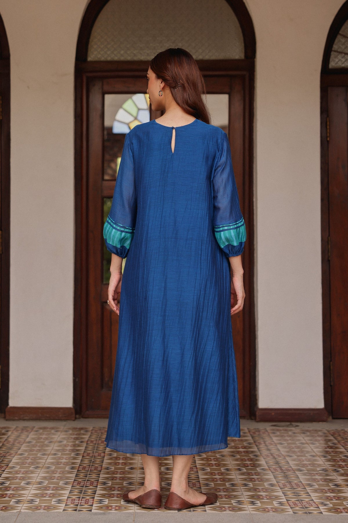 Indigo Pintuck Dress