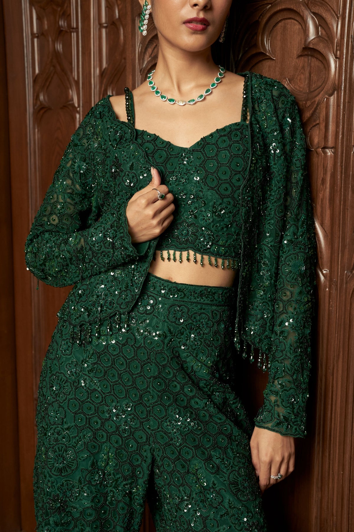 Emerald Indo-western Short Jacket Set
