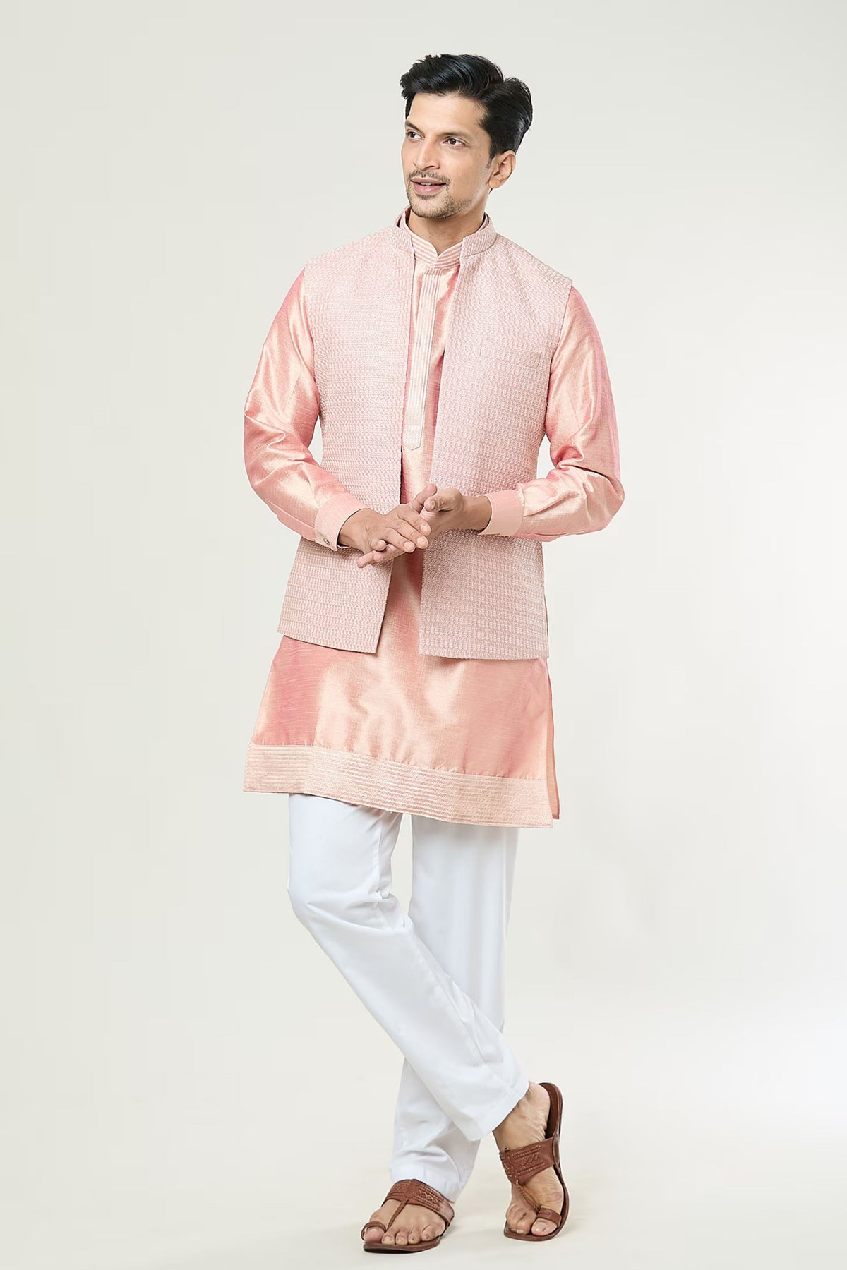 Peach Embroidered jacket Set