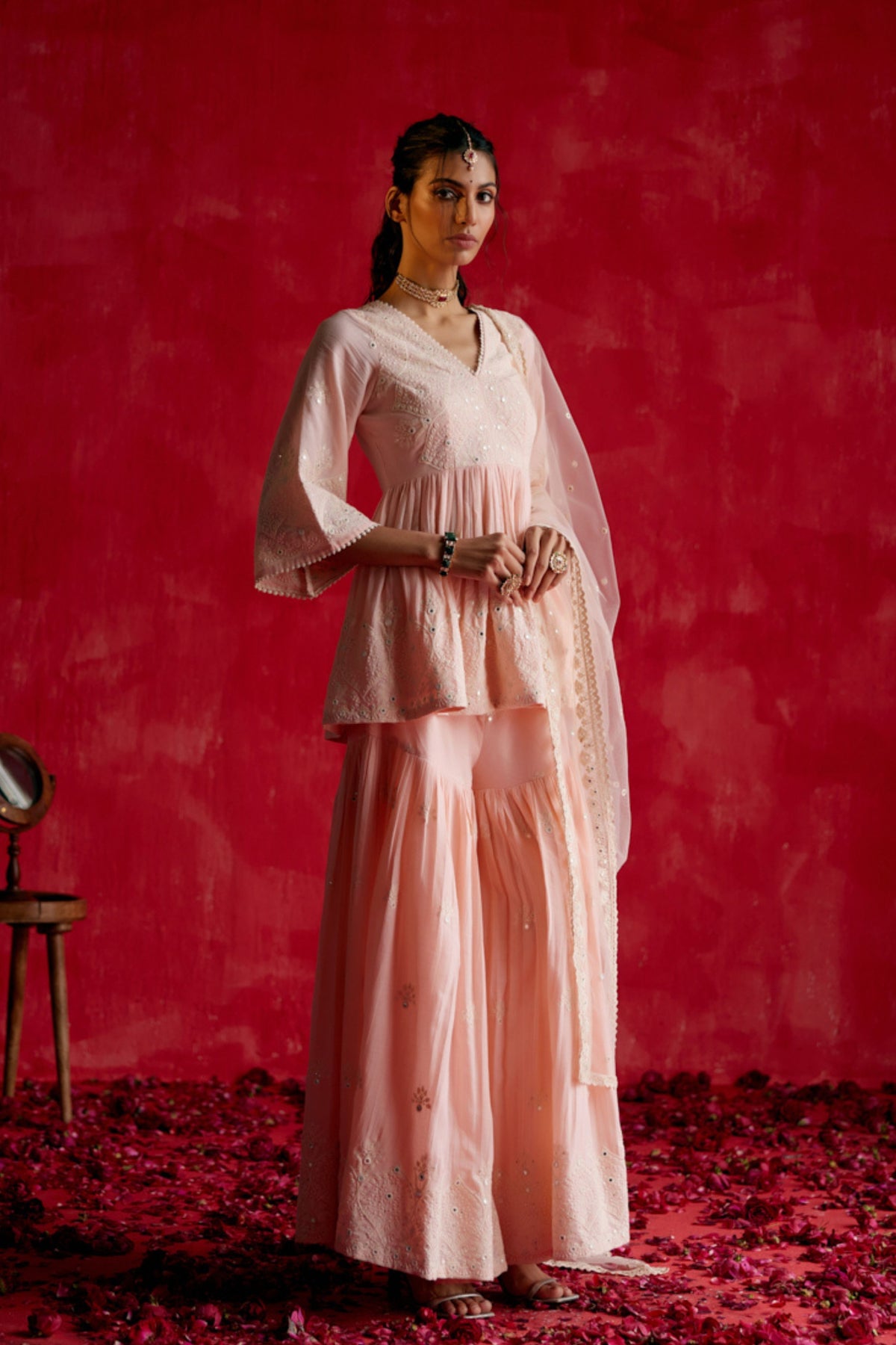 Blush Pink Embroidered Sharara Set