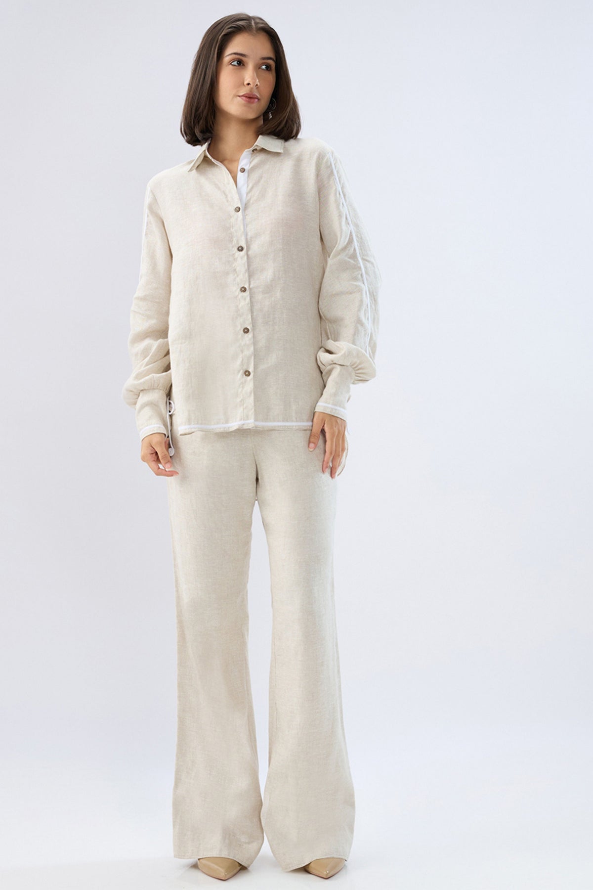 Beige Shirt Style Co-ord Set