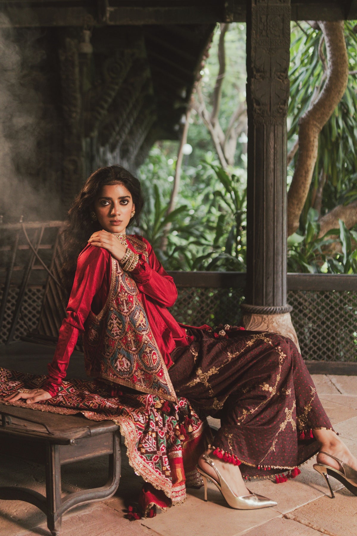 Komal Brown Draped Skirt Set