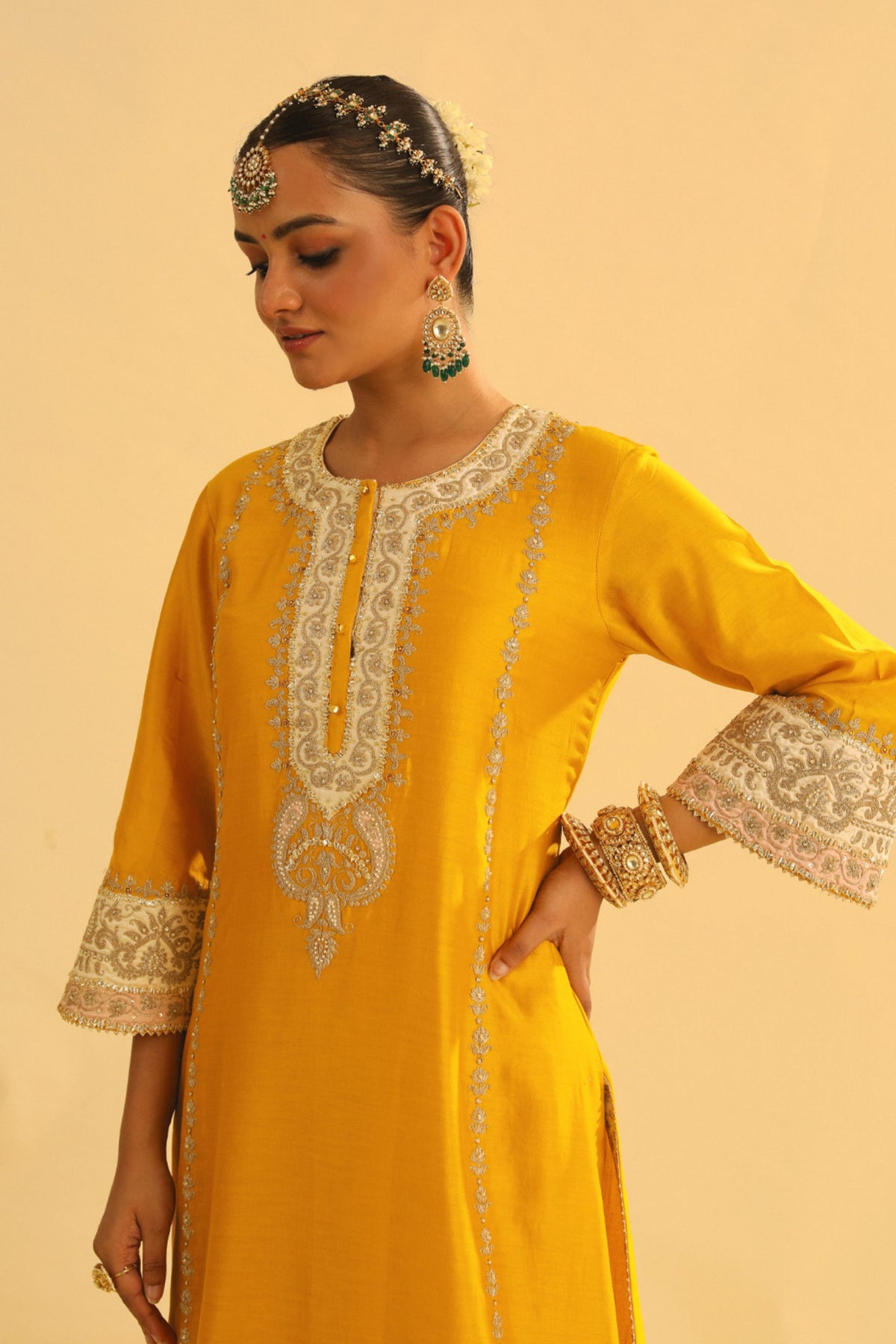 Asmira Mustard Long Kurta With Palazzo Set