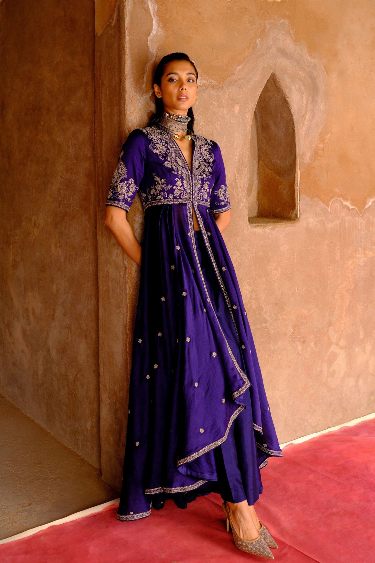 Embroidery Purple Anarkali Set