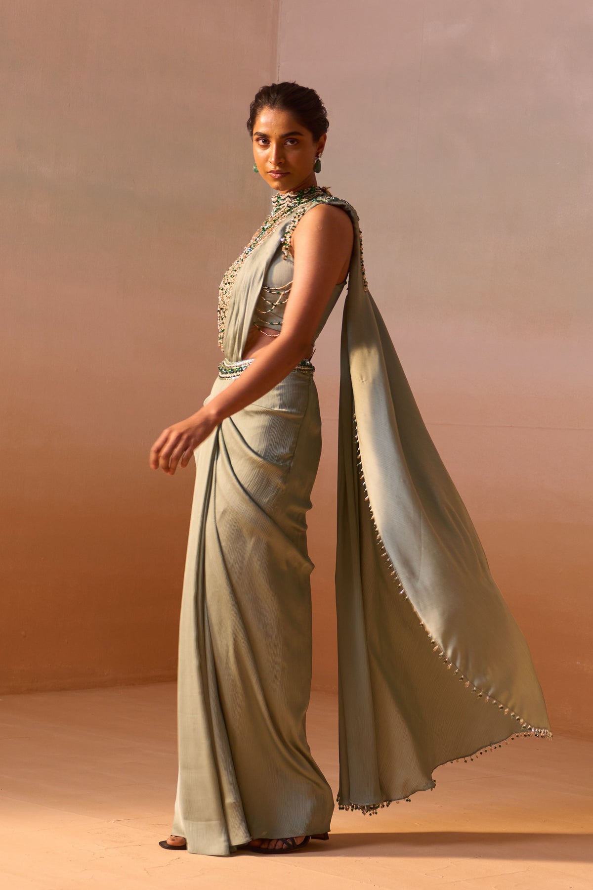 Pista Green Draped Saree