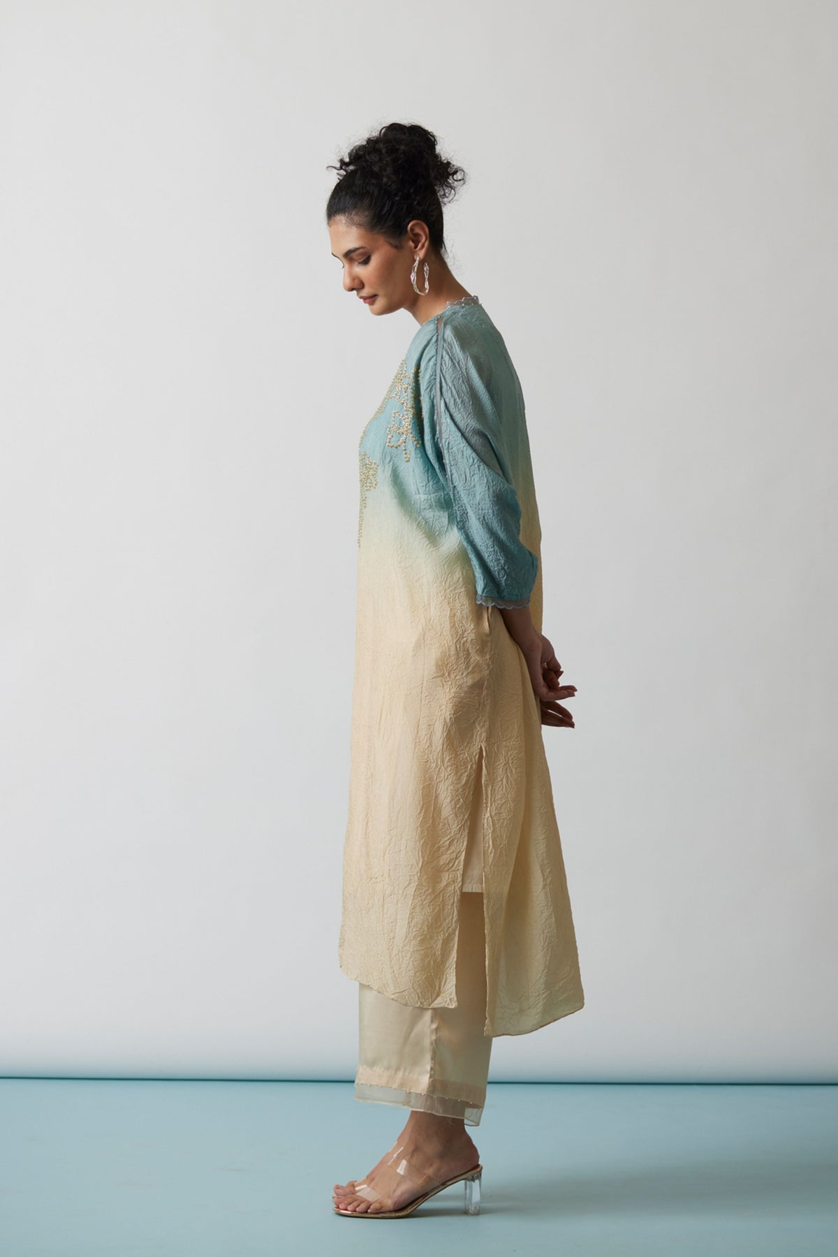 Floral Sequins Crushed Kaftan Set