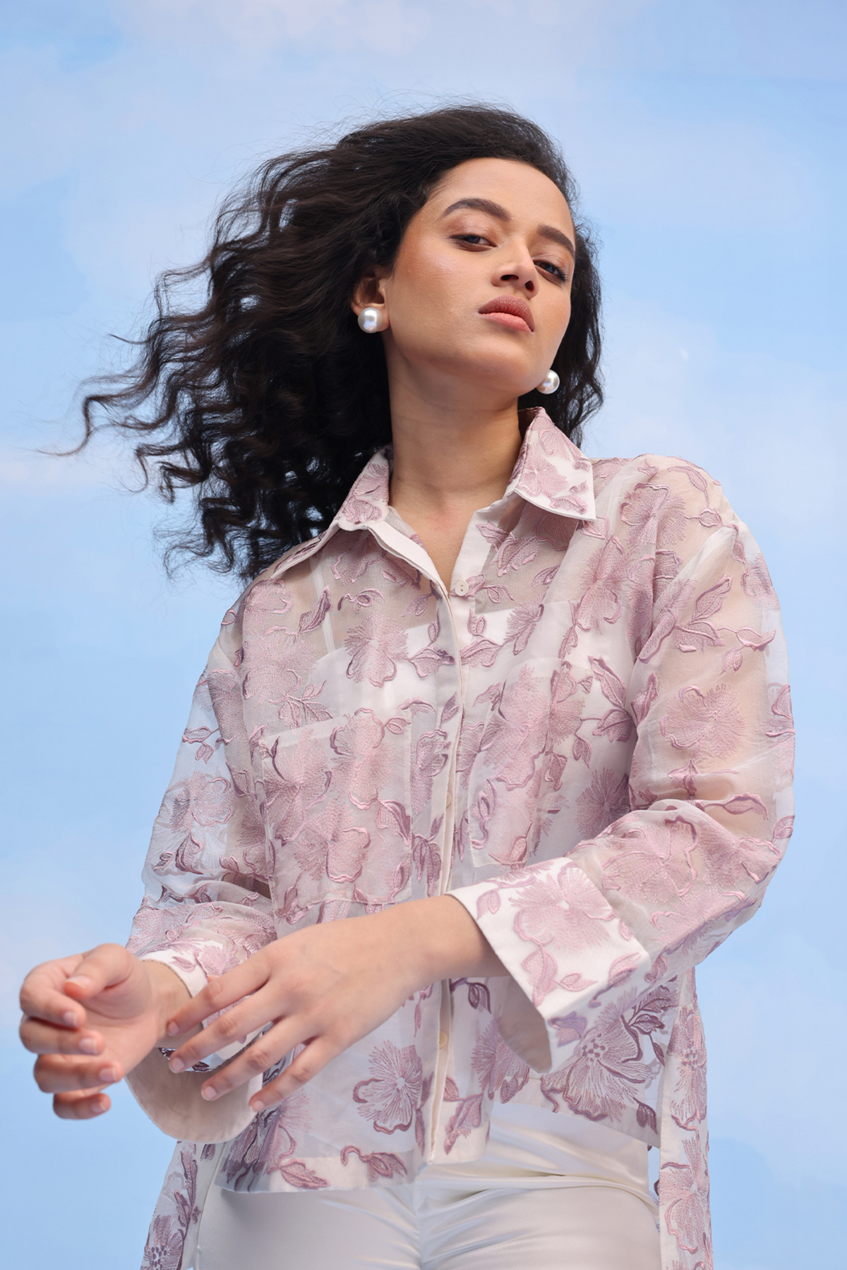 Lilac Hibiscus Motif Shirt