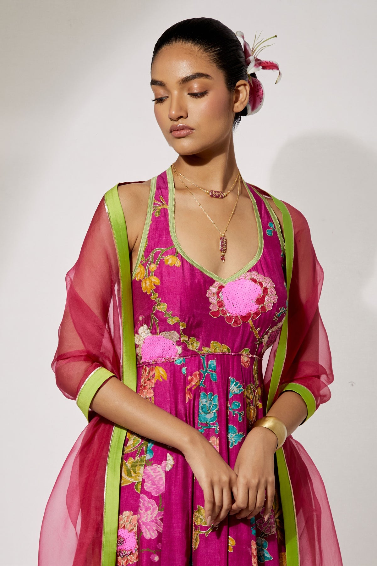 Fuchsia Bloom Anarkali Set
