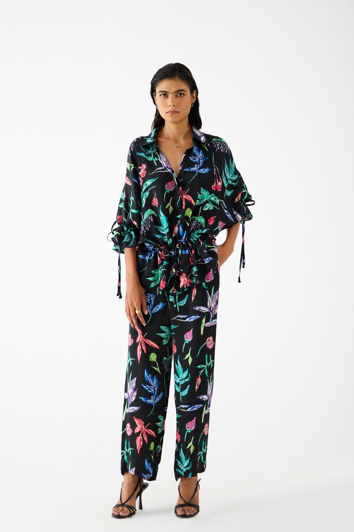 Black Botanica Drawstring Co-ord Set