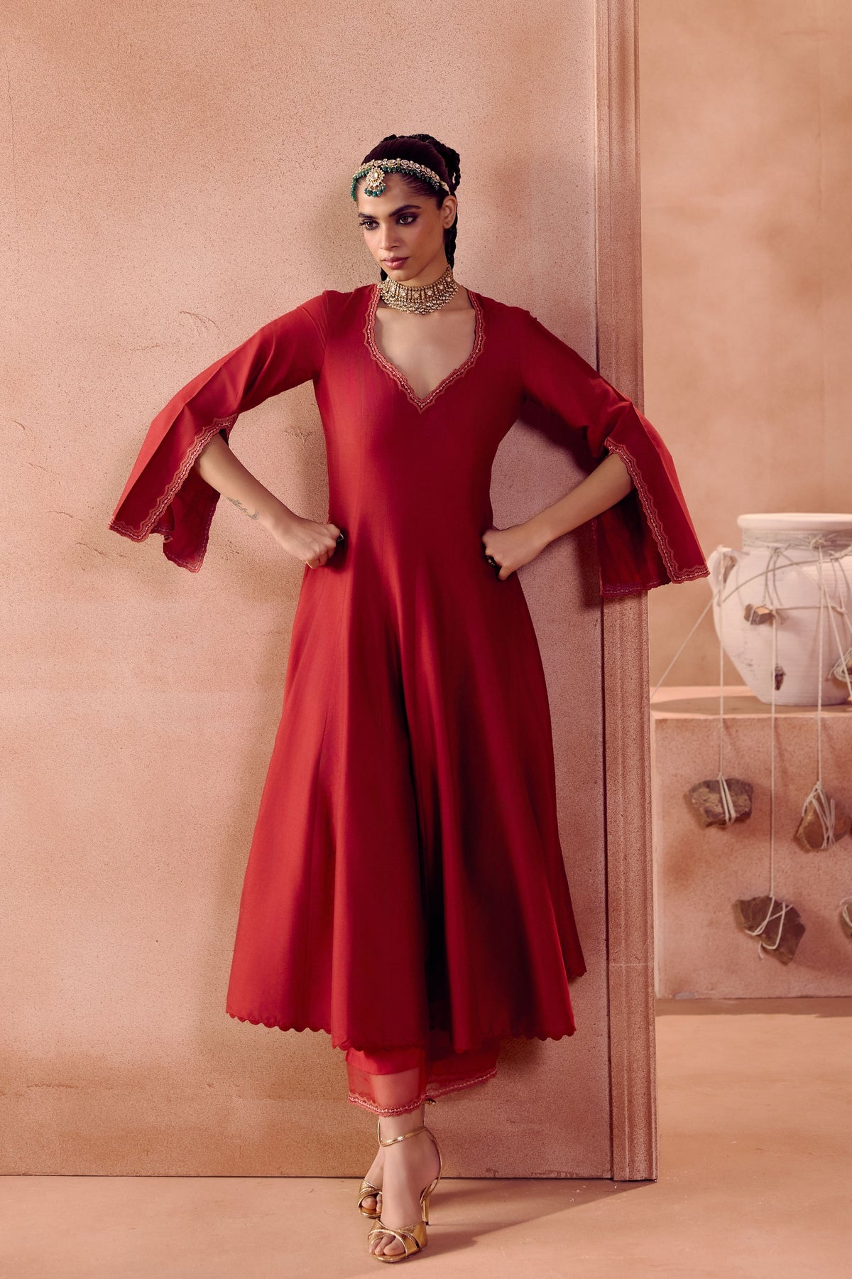 Maroon Anarkali Set