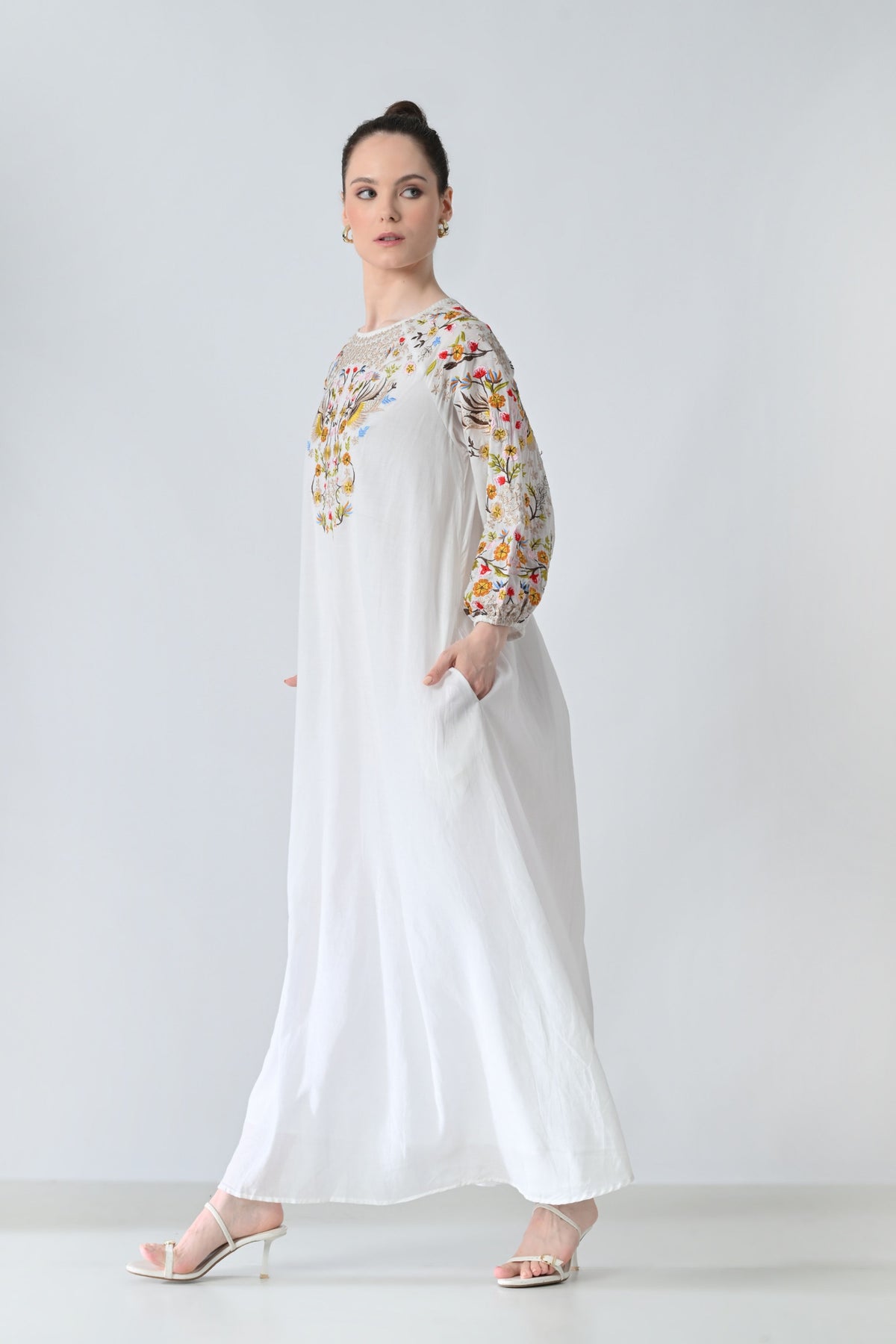Ivory Floral Embroidered Dress