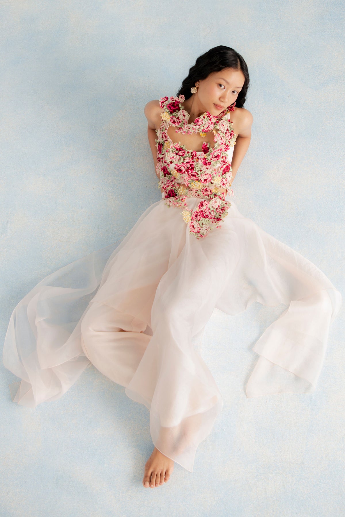 Embroidered Top Panelled Pants