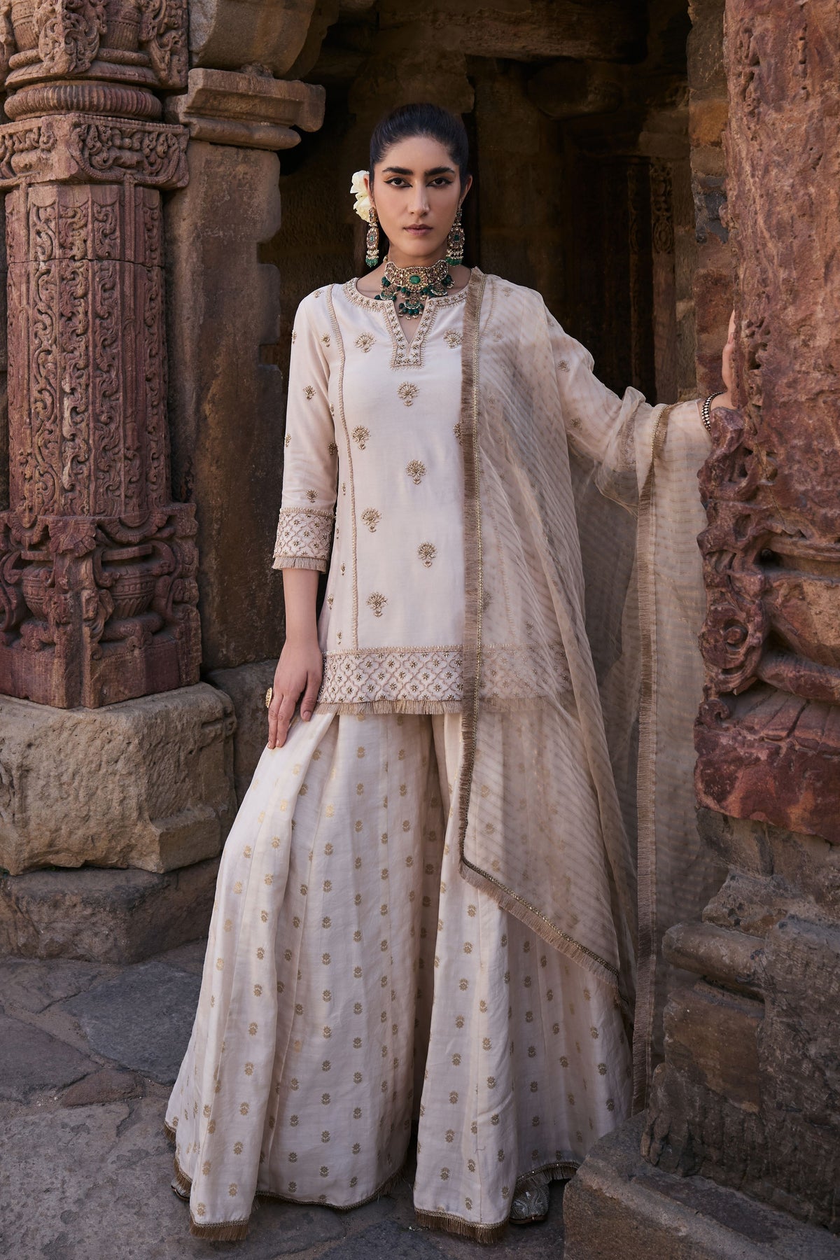 Shirina Ivory Sharara Set