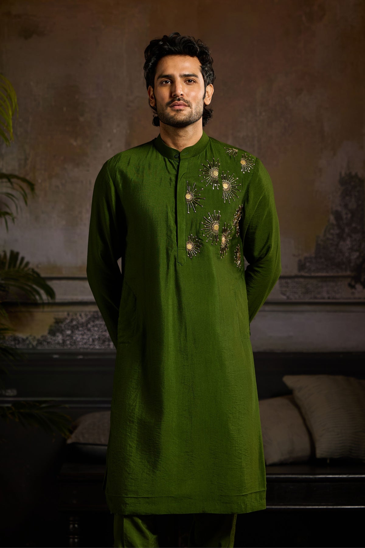 Green Gold Embroidered Kurta Set