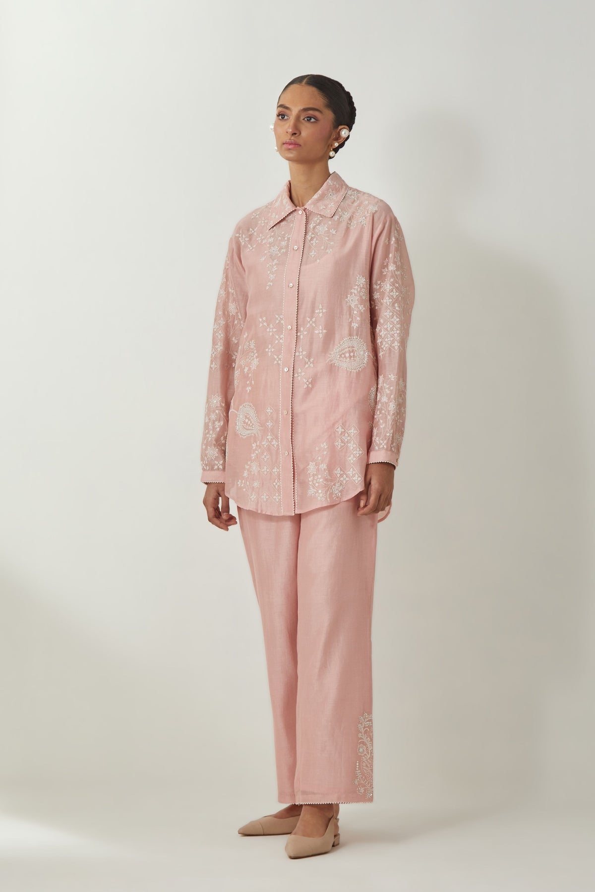 Pink Silk Chanderi Shirt Set