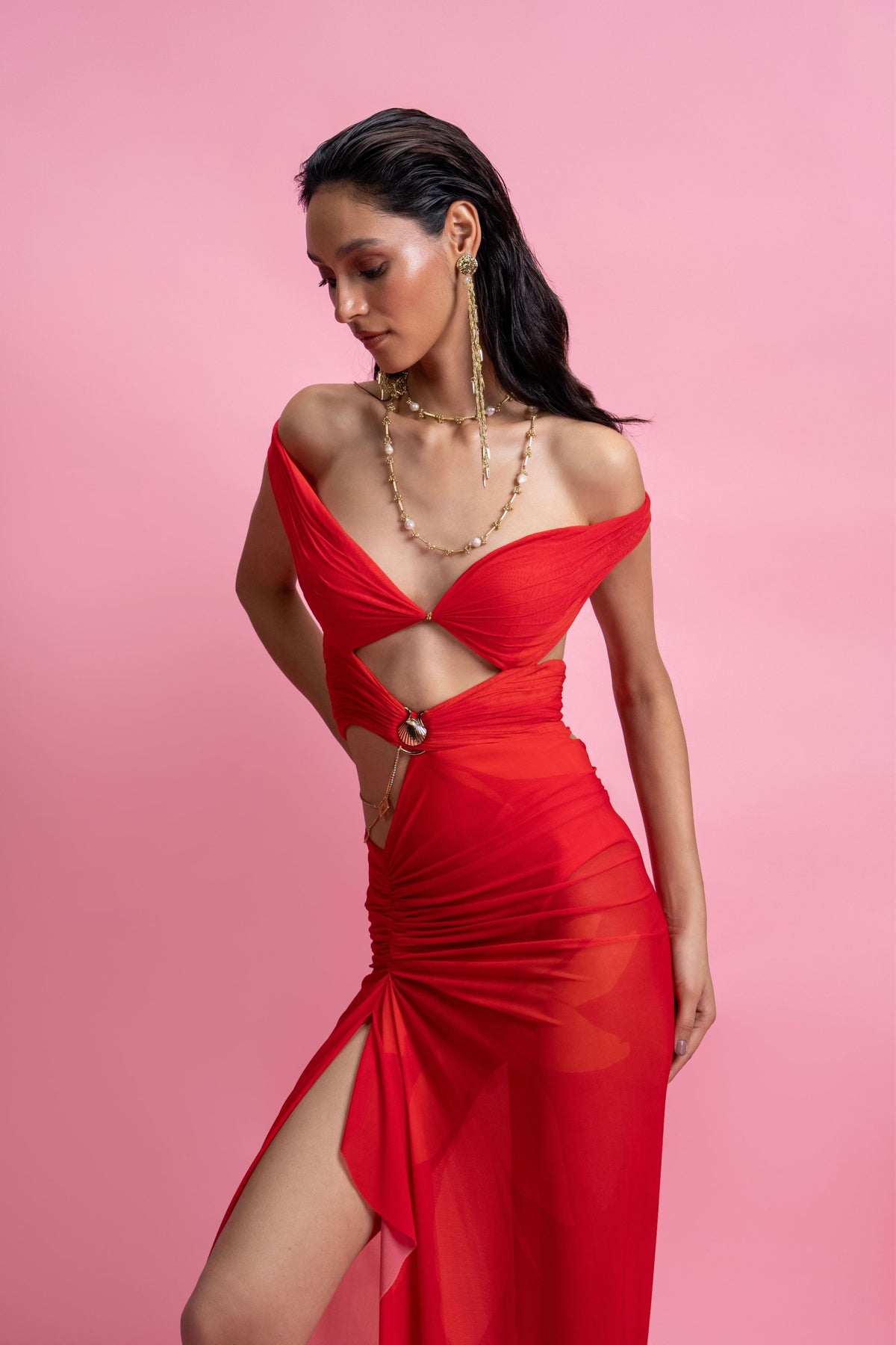 Off-Shoulder Draped Gown