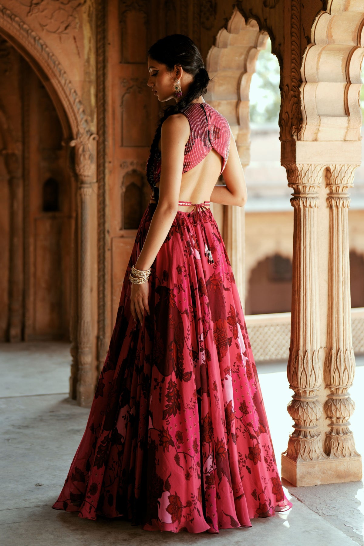 Pink Floral Embroidered Anarkali Set
