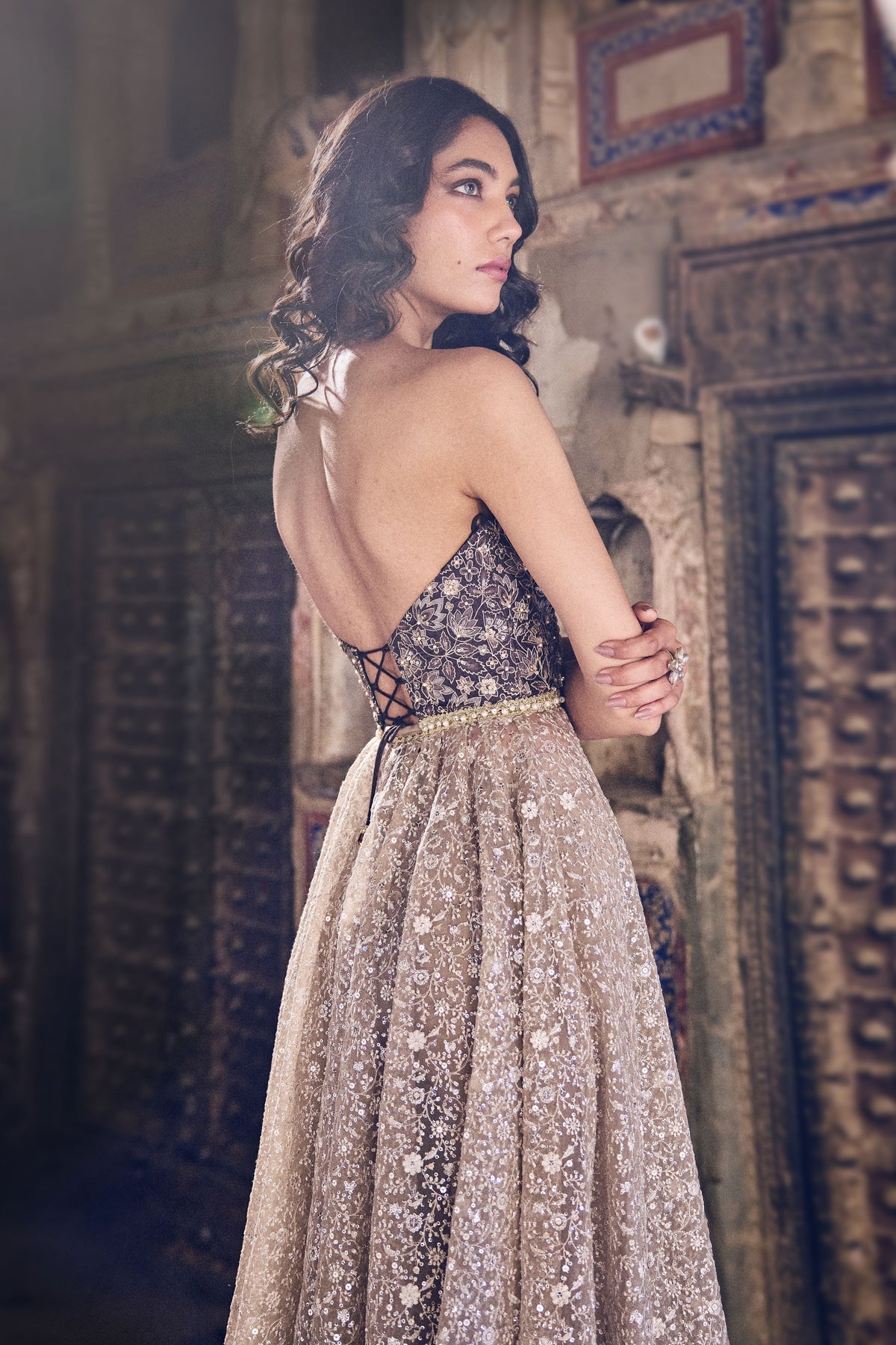 Nisa Taupe Gown Set