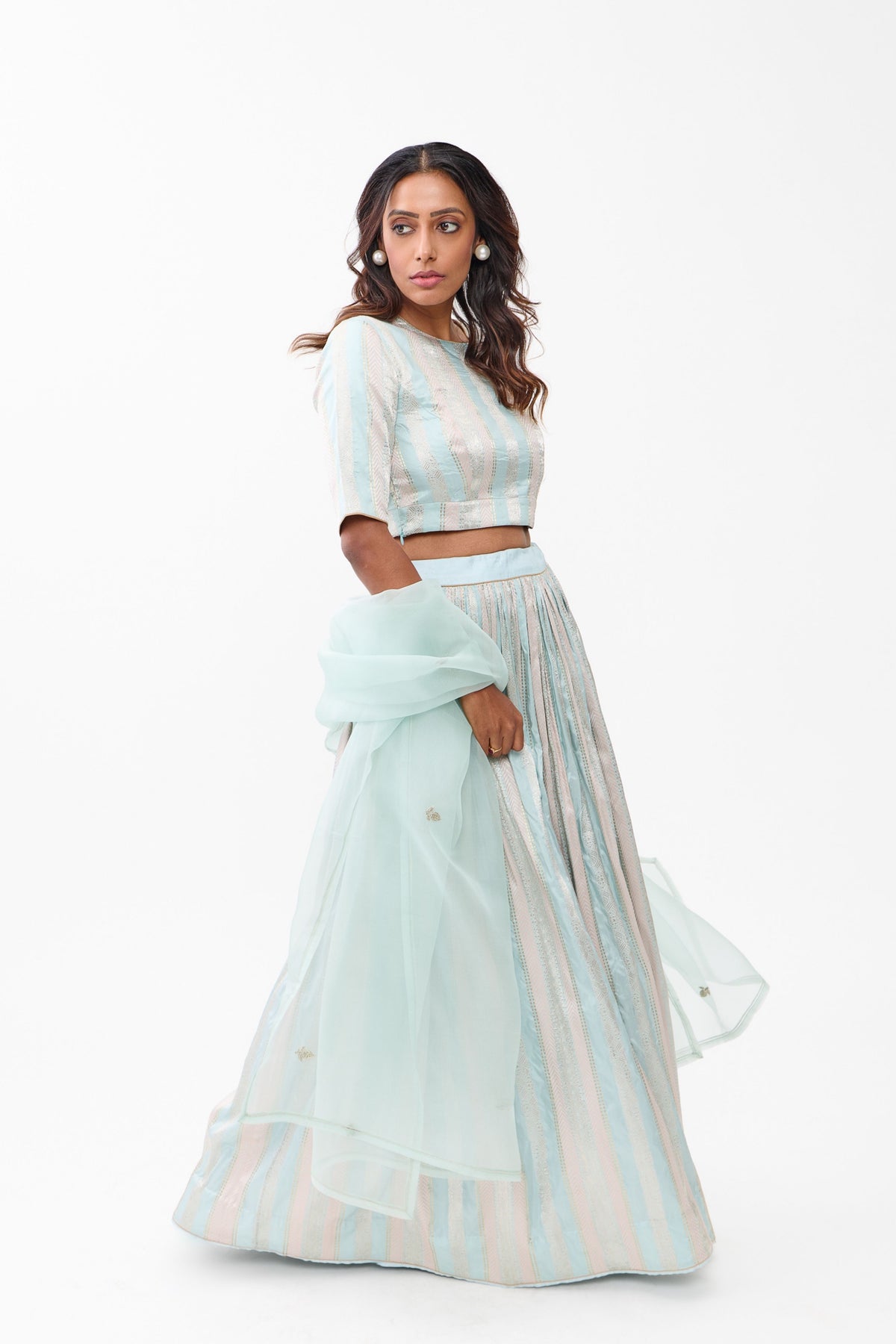 Sky Blue Dhari Lehenga Set