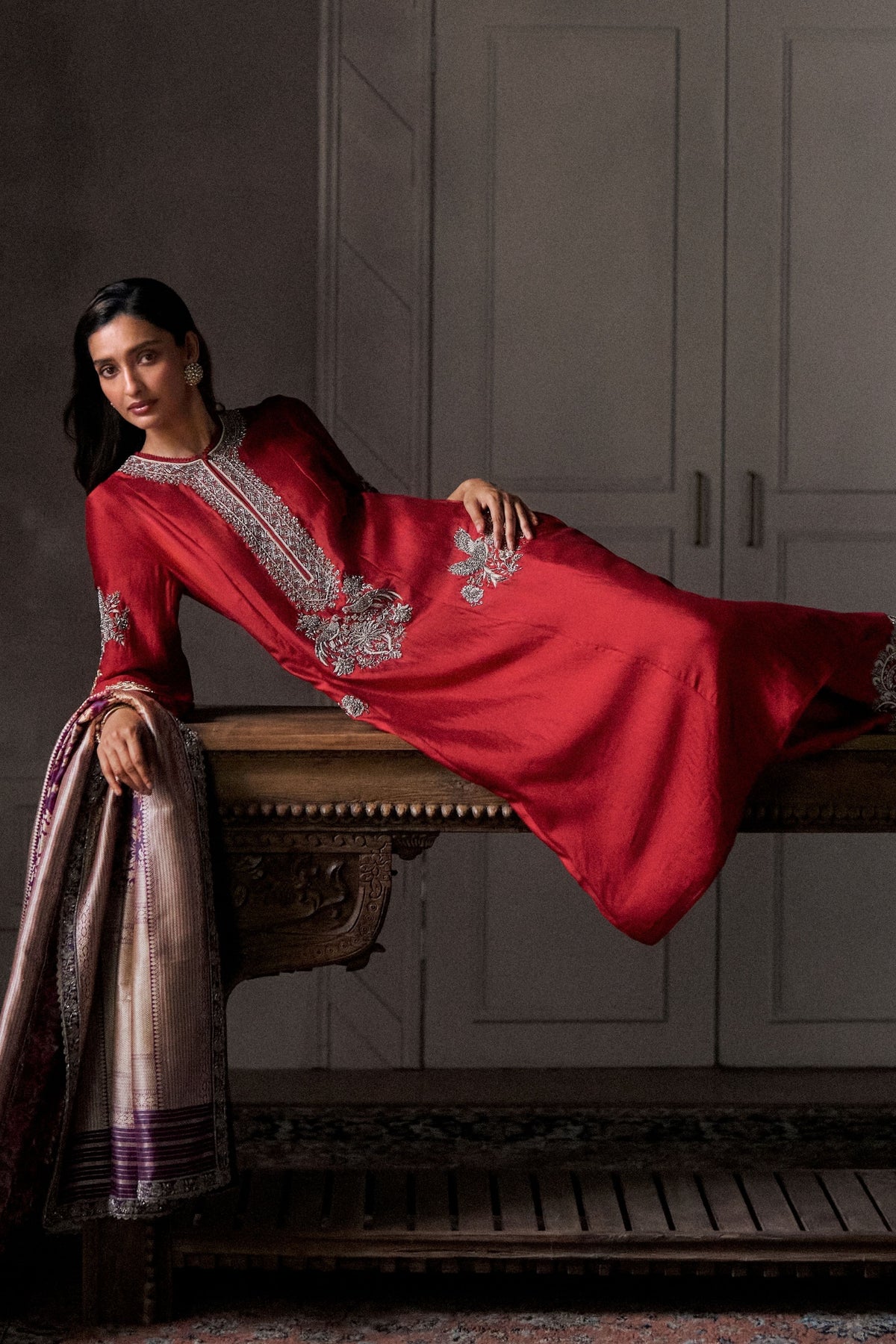 Red Embroidered Kurta Set