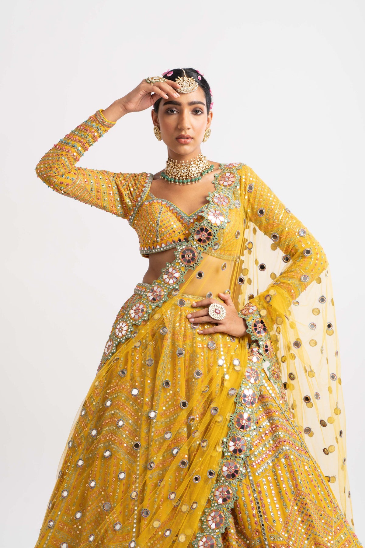 Yellow heavy lehenga set