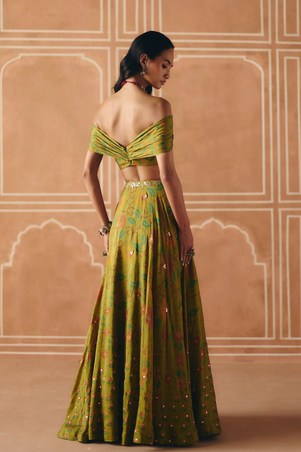 Parrot Green Off Shoulder Lehenga