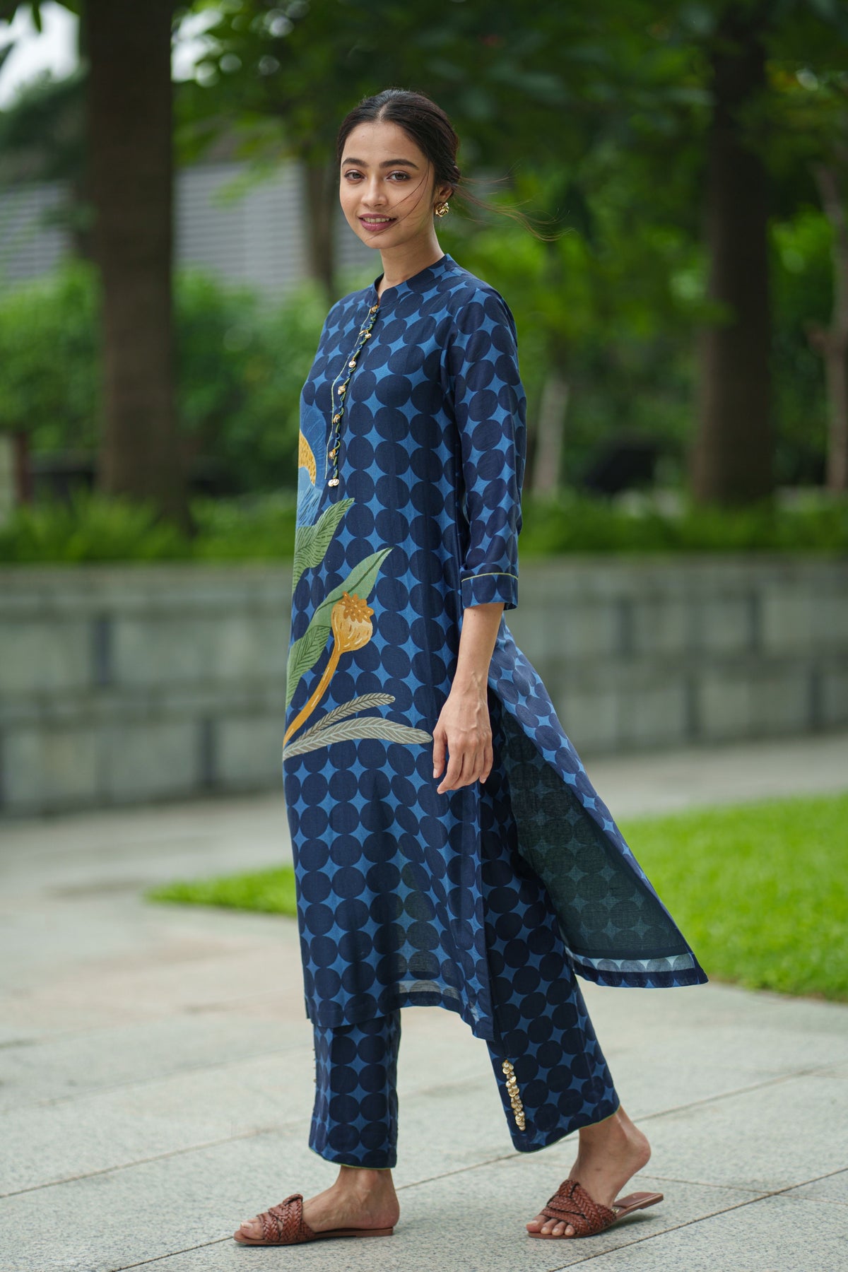 Poppy Blue Geo Kurta With Pants