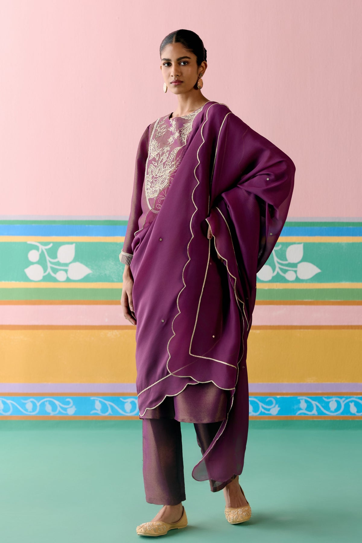 Purple Embroidered Kurta Set