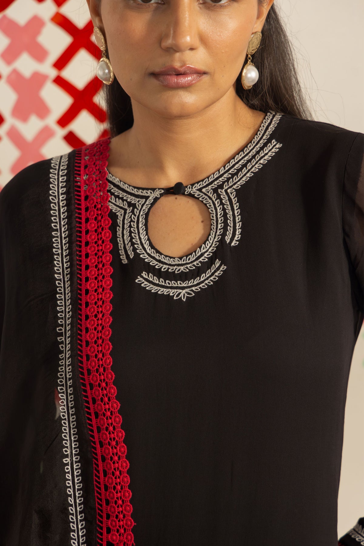 Black Flora Kurta Set
