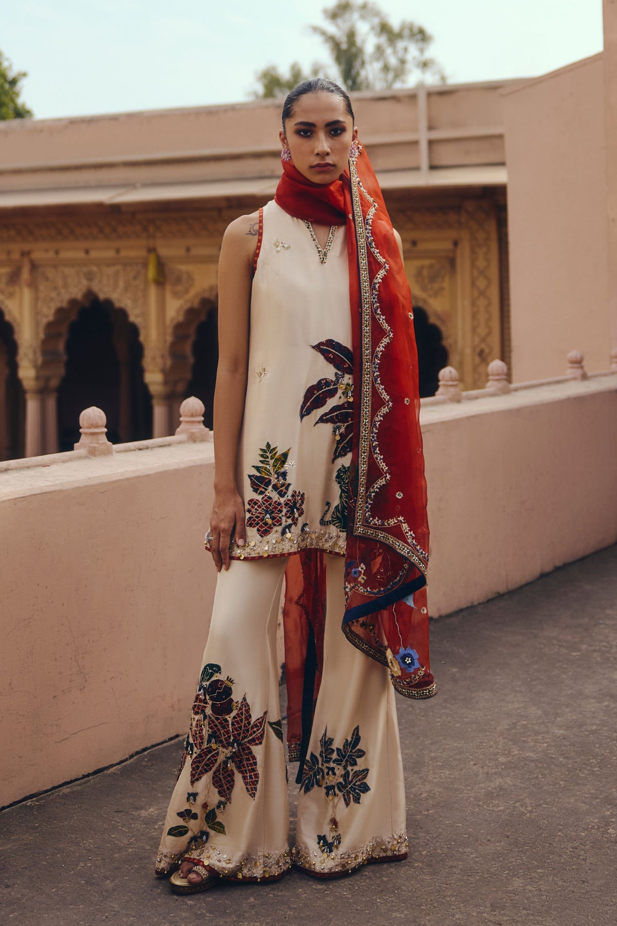 Ivory Ajrakh Sharara Set
