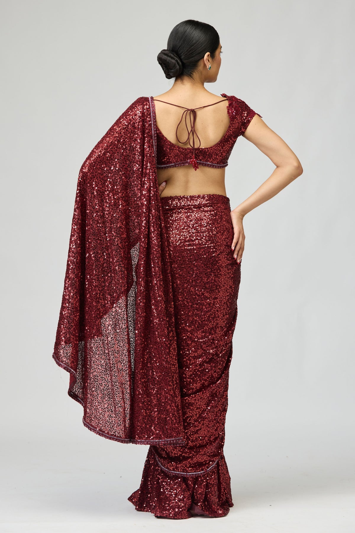 Maroon Sequin Saree Set