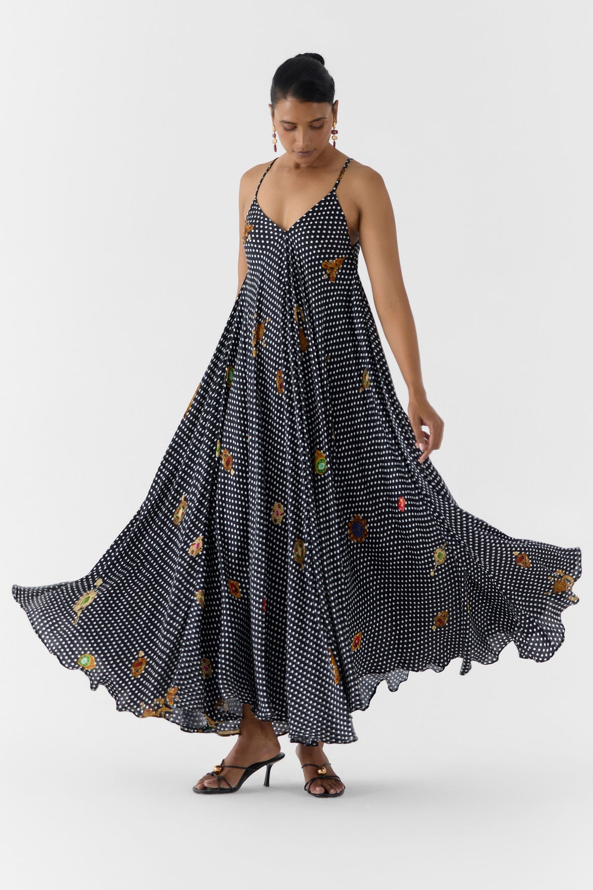 Onyx Polka Dot Strappy Dress