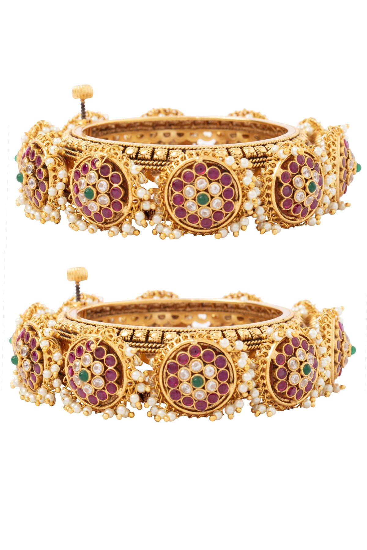 Gold Plated Pink Kundan Bangles