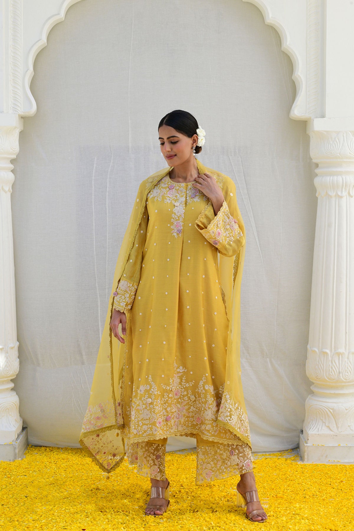 Ivory Heavy Long Kurta Yellow set