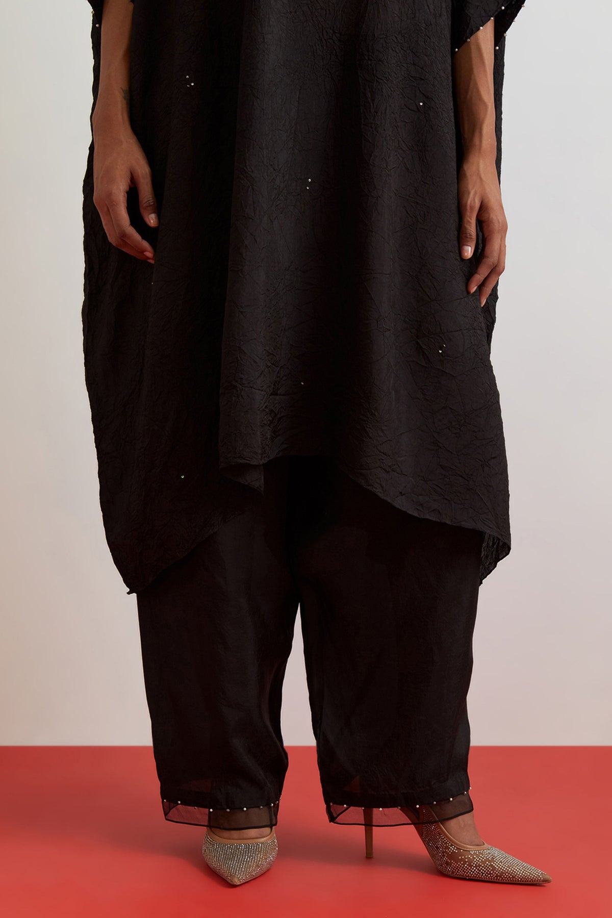 Black Floral Crystal Kaftan Set