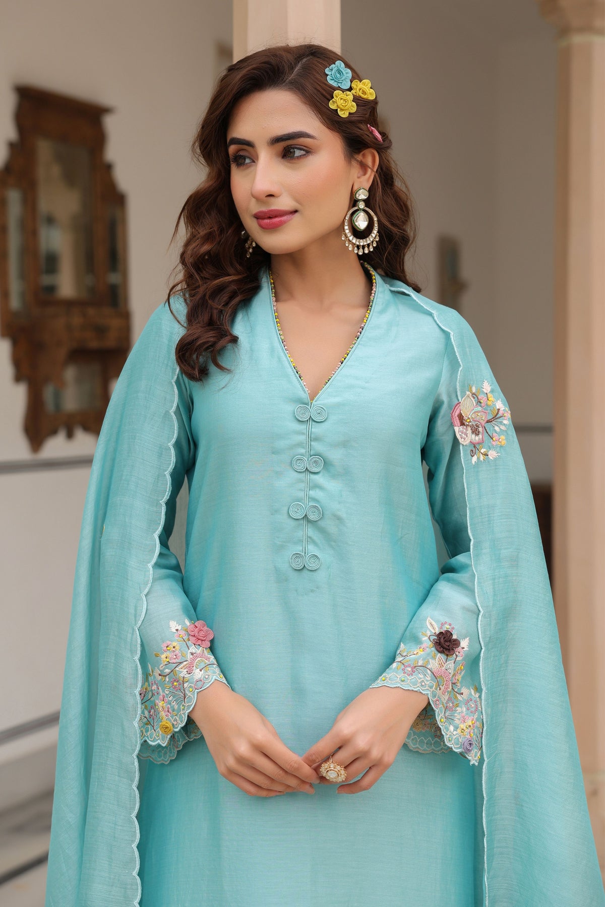 Gulzar Blue Scallop Kurta Set