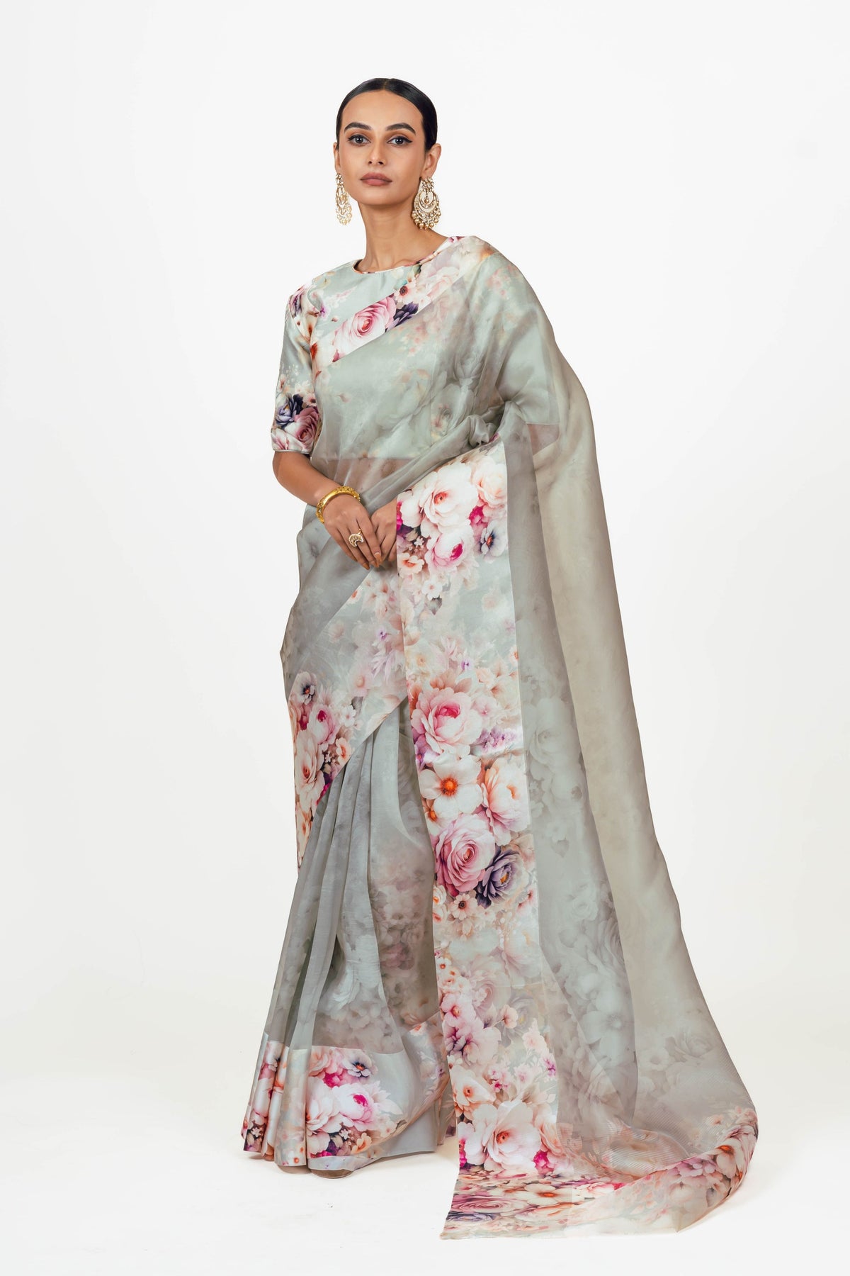 Lina Pearl Blue Organza Saree