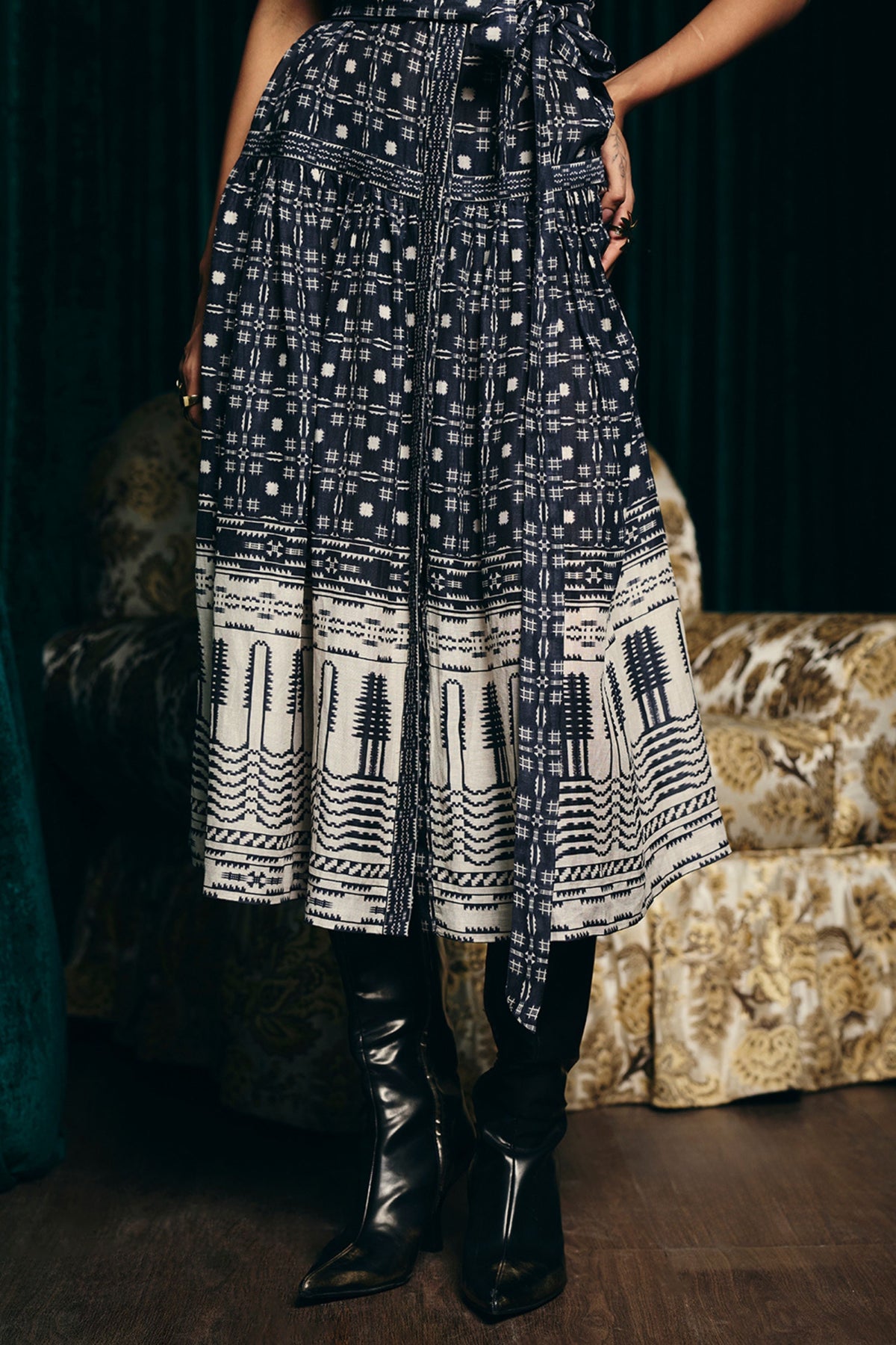 Audrey Navy Printed Dress