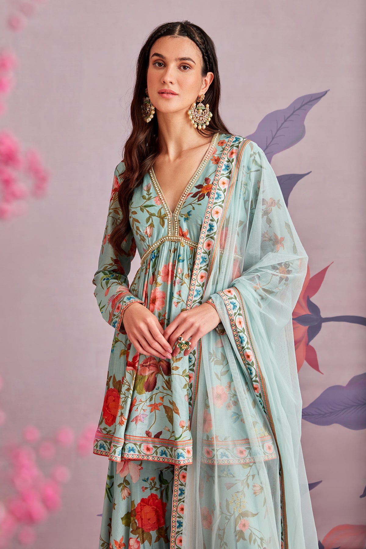 Florian sea green short anarakali set
