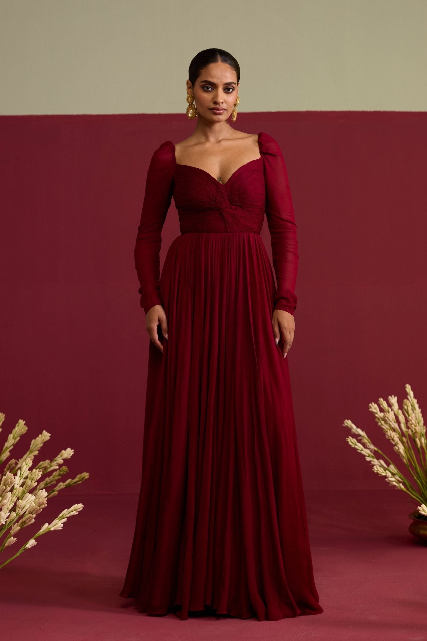 Maroon Chiffon Gown - Meesa - Elahe