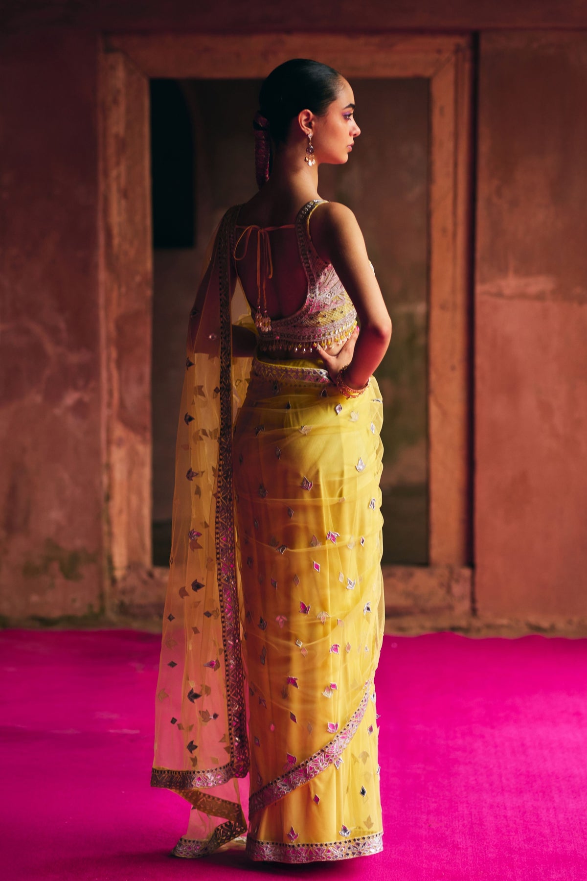 Sunshine Yellow Net Saree Set