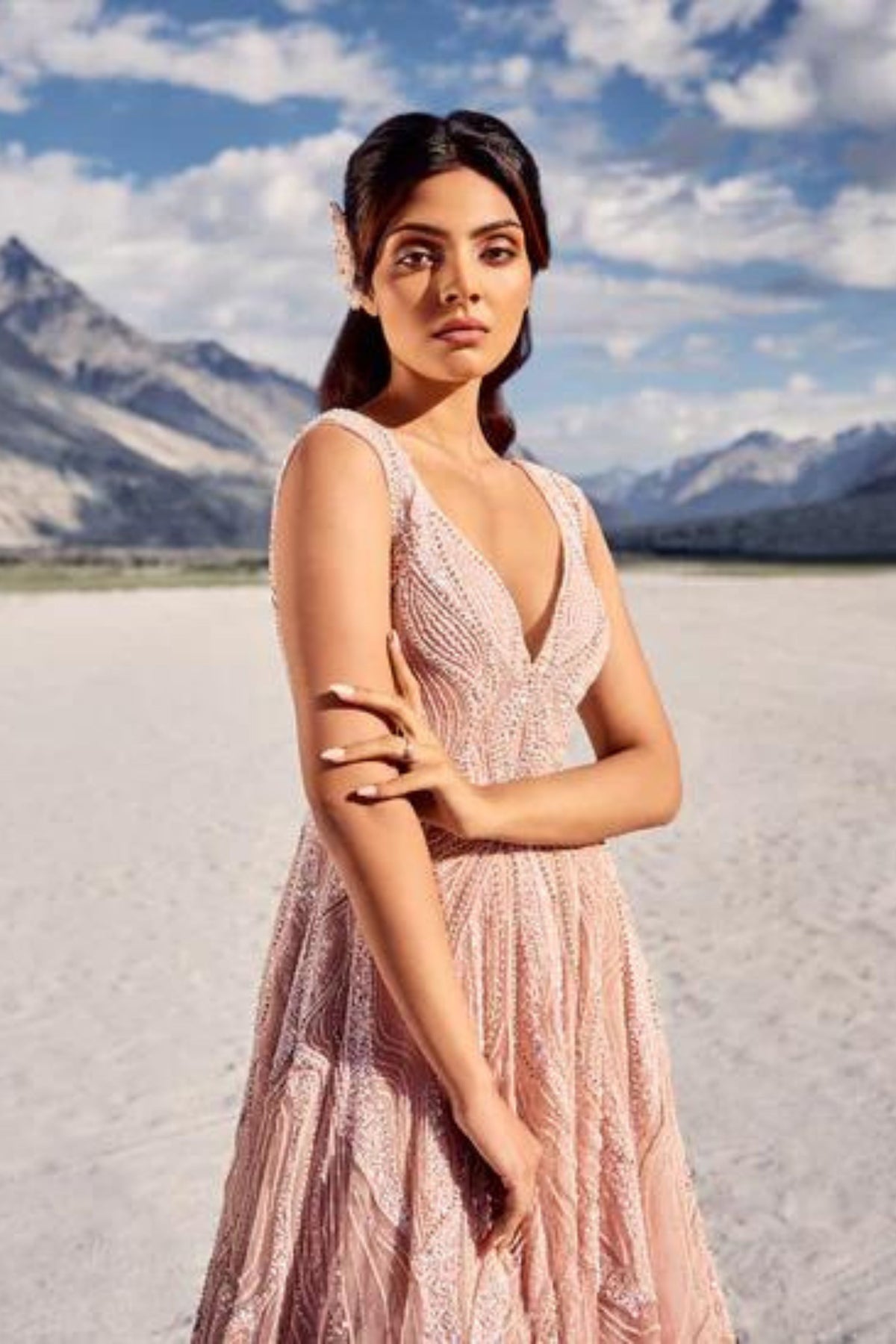 Silver pink flafred gown
