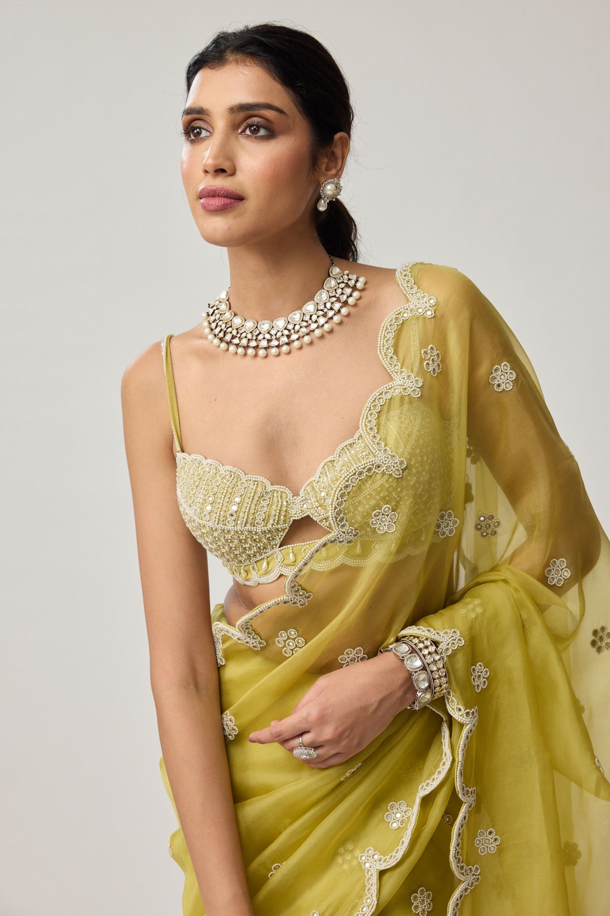 Fern Green Organza Saree Set