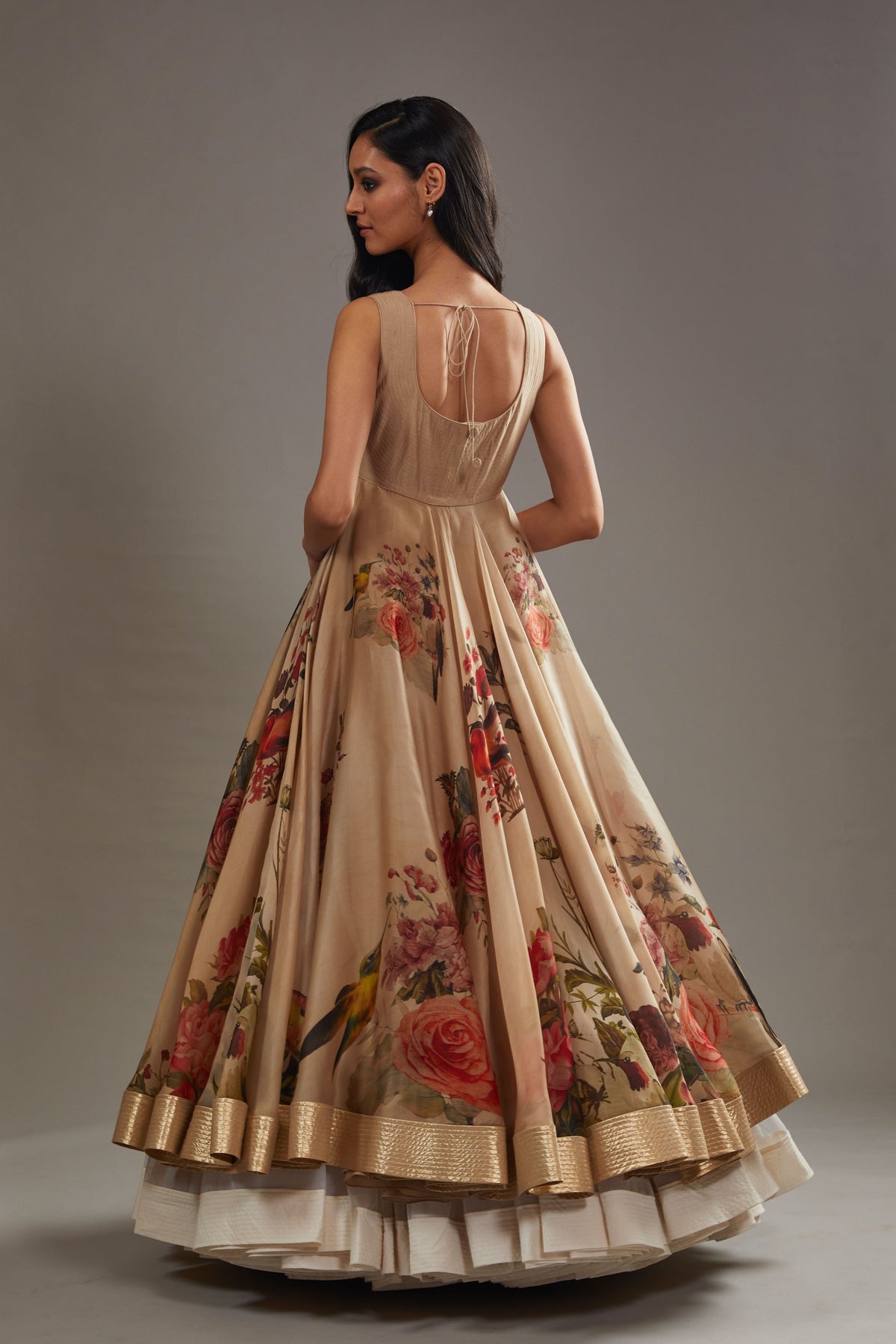 Printed Anarkali Set in Beige