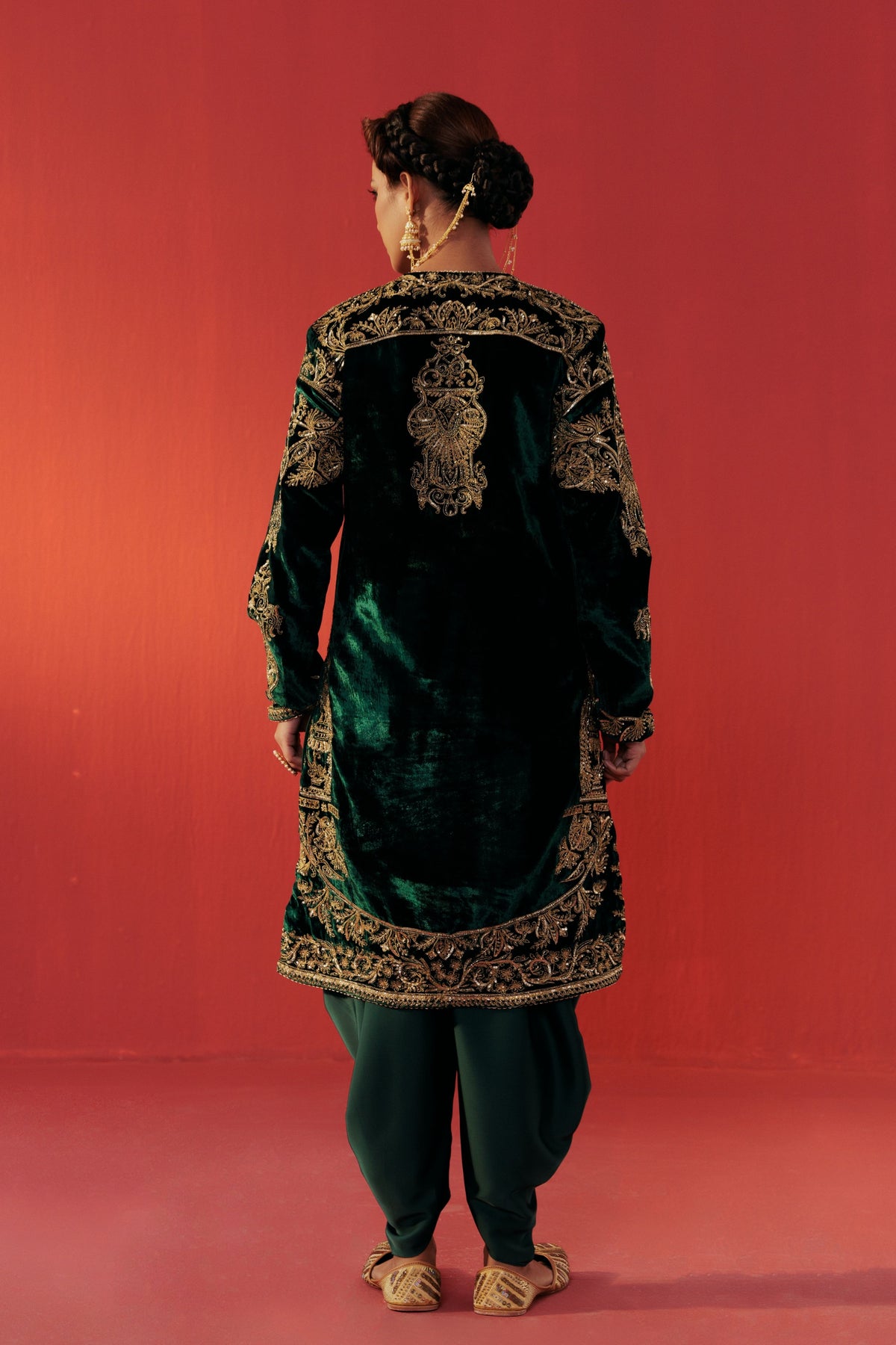 Bottle Green Velvet Kurta Set