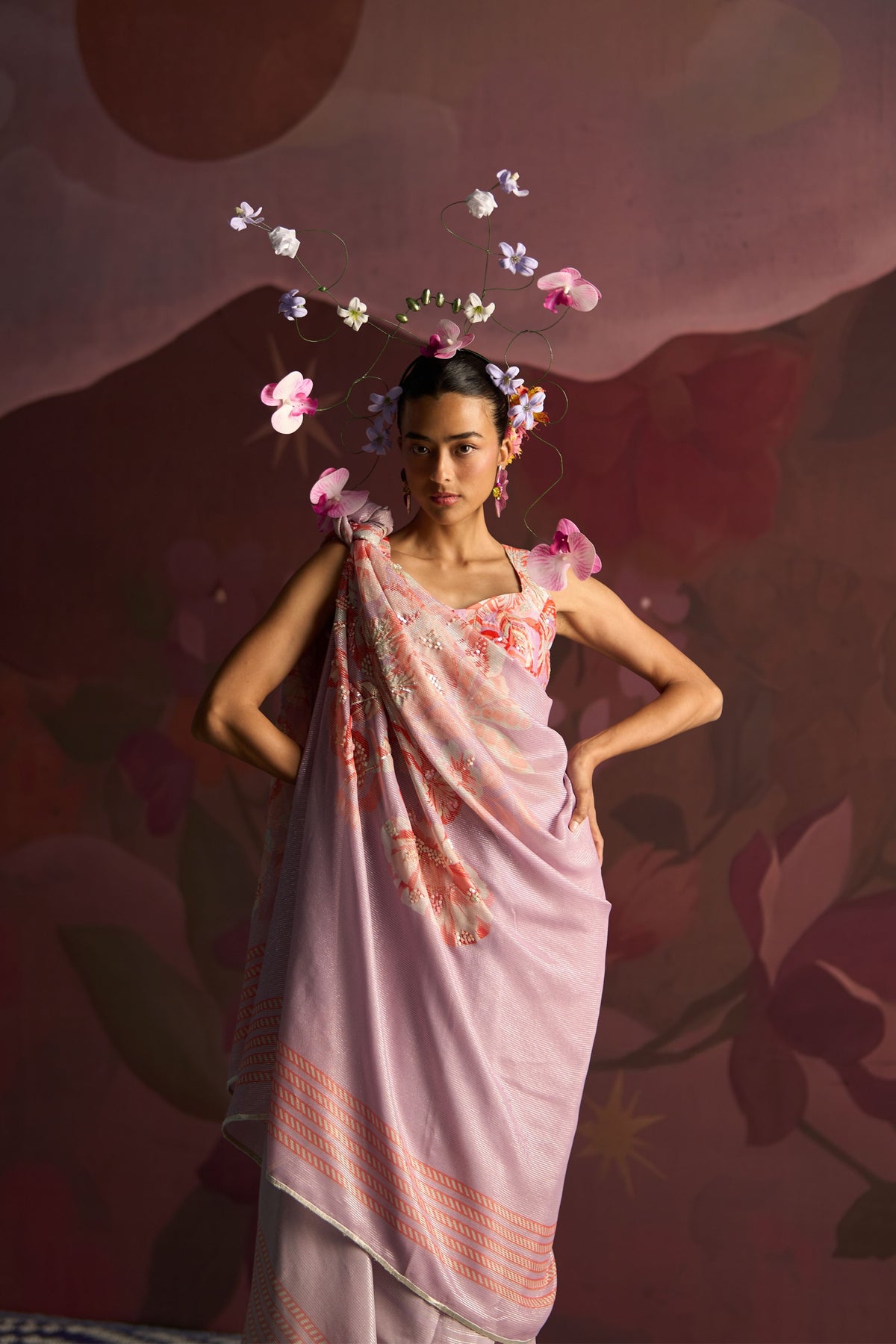 Lavender Blush Veil Saree Set