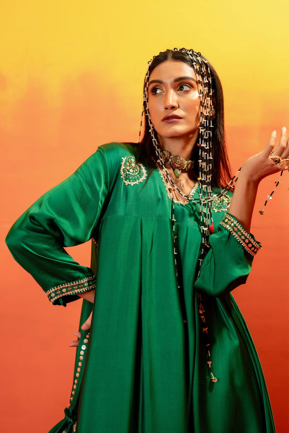 Vani Green Asymmetric Tunic Set
